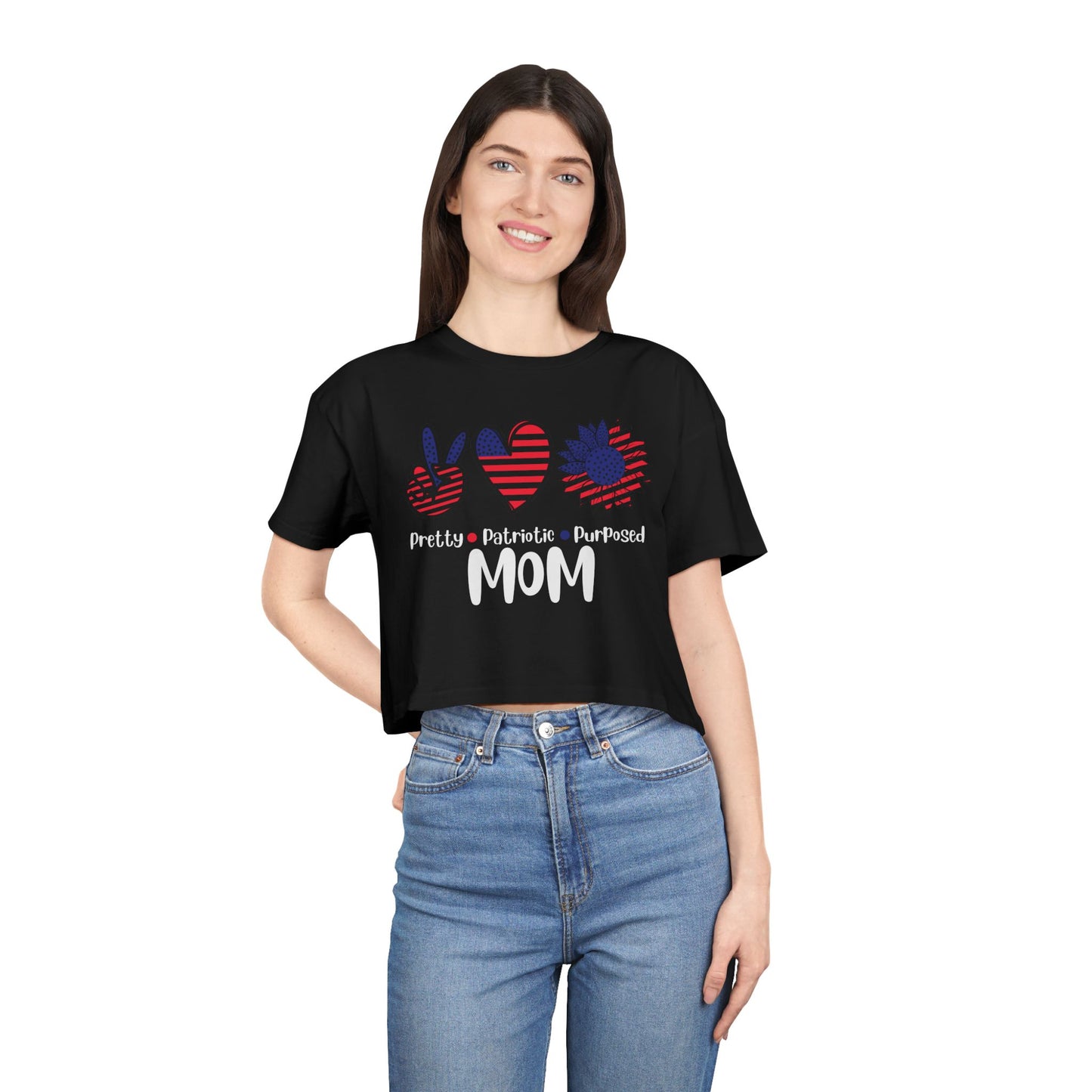 Pretty Patriotic Purposed MOM Women's Crop Tee - Dark