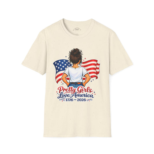 Pretty Girls Love America Softstyle Tee - Brunette (Light Tees)
