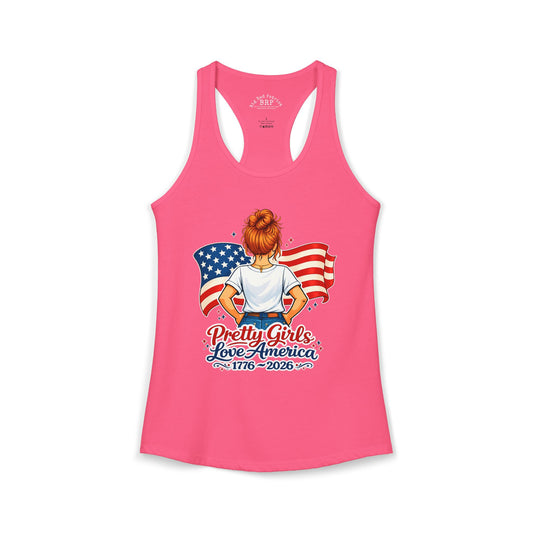 Pretty Girls Love America Ladies Ideal Racerback Tank - Redhead