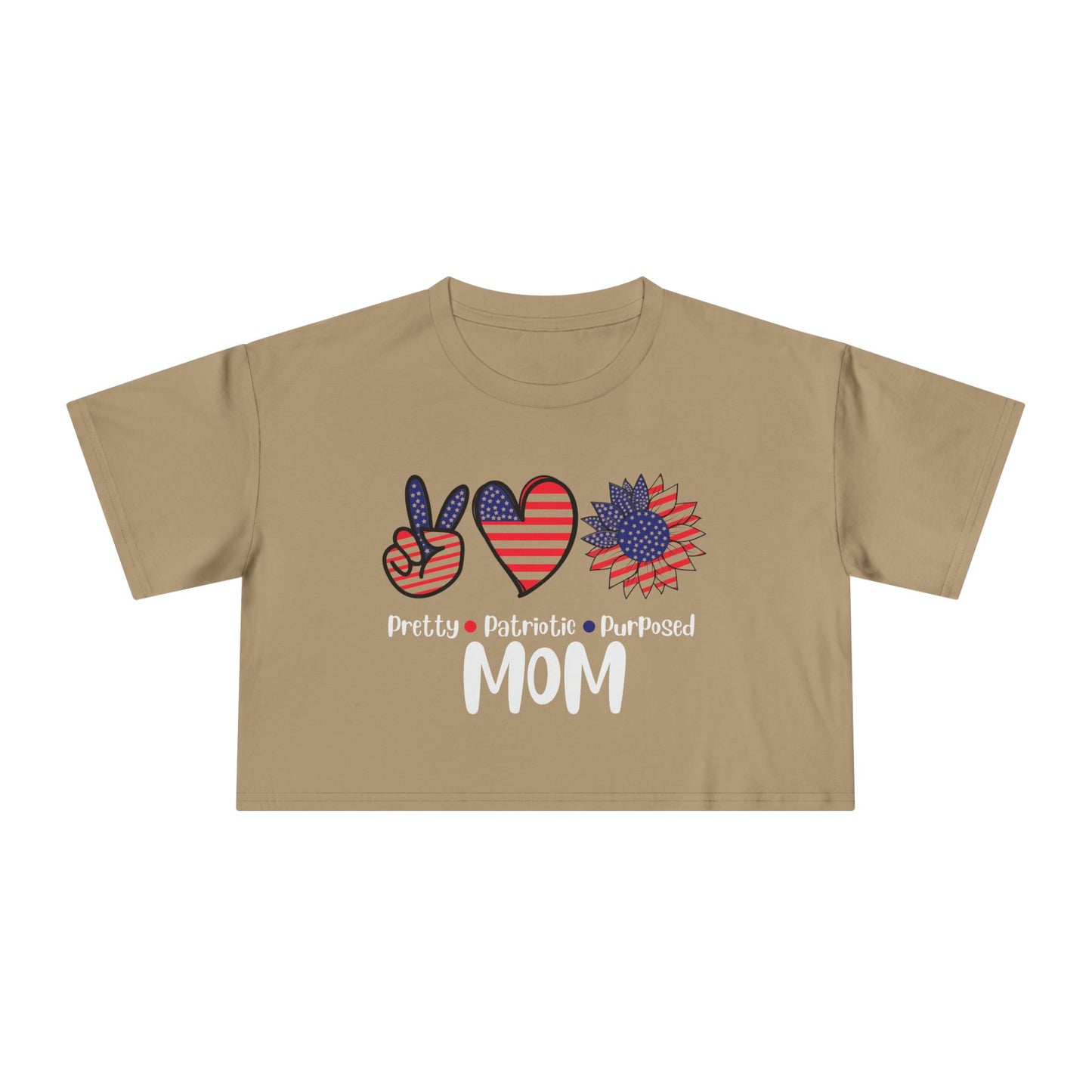 Pretty Patriotic Purposed MOM Women's Crop Tee - Dark
