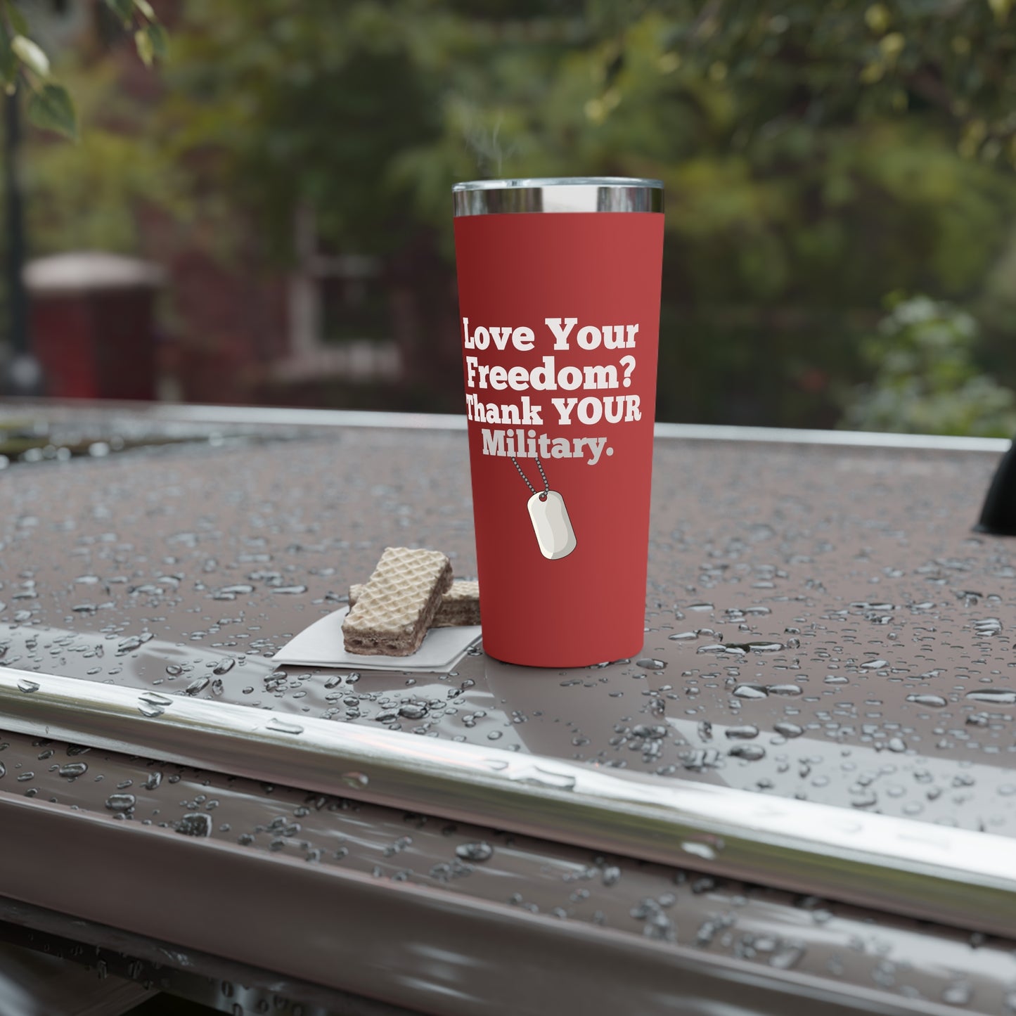 LOVE Your Freedom, Thank Your Military Copper Insulated Tumbler, 22oz, Red/Black