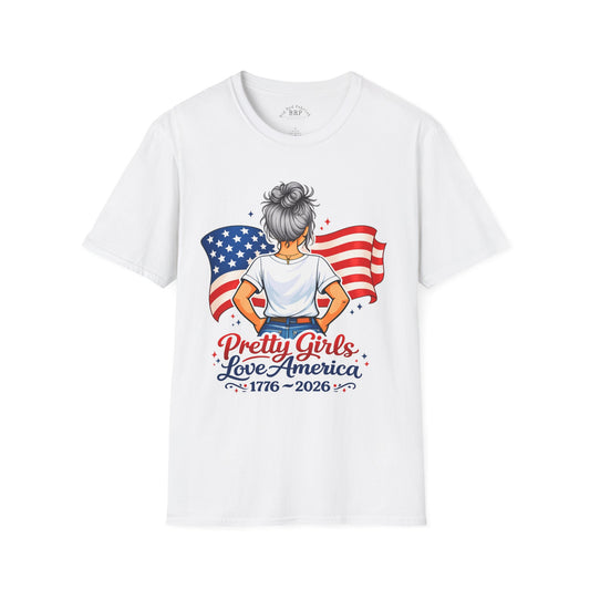 Pretty Girls Love America Softstyle Tee - Silver Hair (Light Tees)
