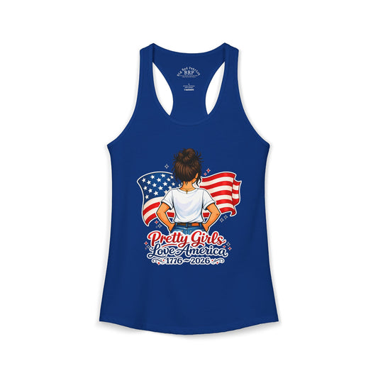Pretty Girls Love America Ladies Ideal Racerback Tank - Brunette
