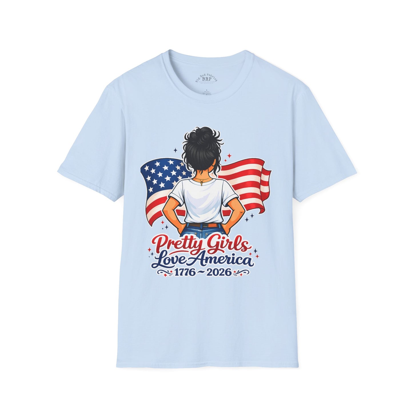 Pretty Girls Love America Softstyle Tee - Deep Black Hair (Light Tees)