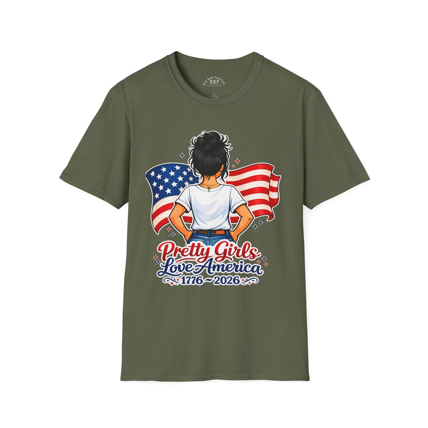 Pretty Girls Love America Softstyle Tee - Deep Black Hair (Dark Tees)
