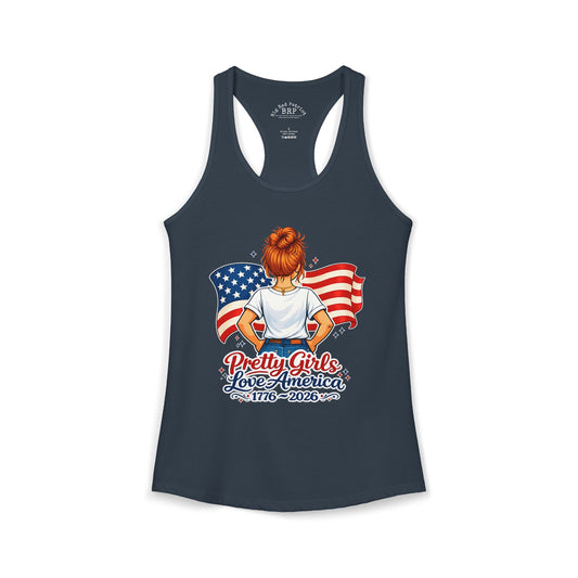 Pretty Girls Love America Ladies Ideal Racerback Tank - Redhead