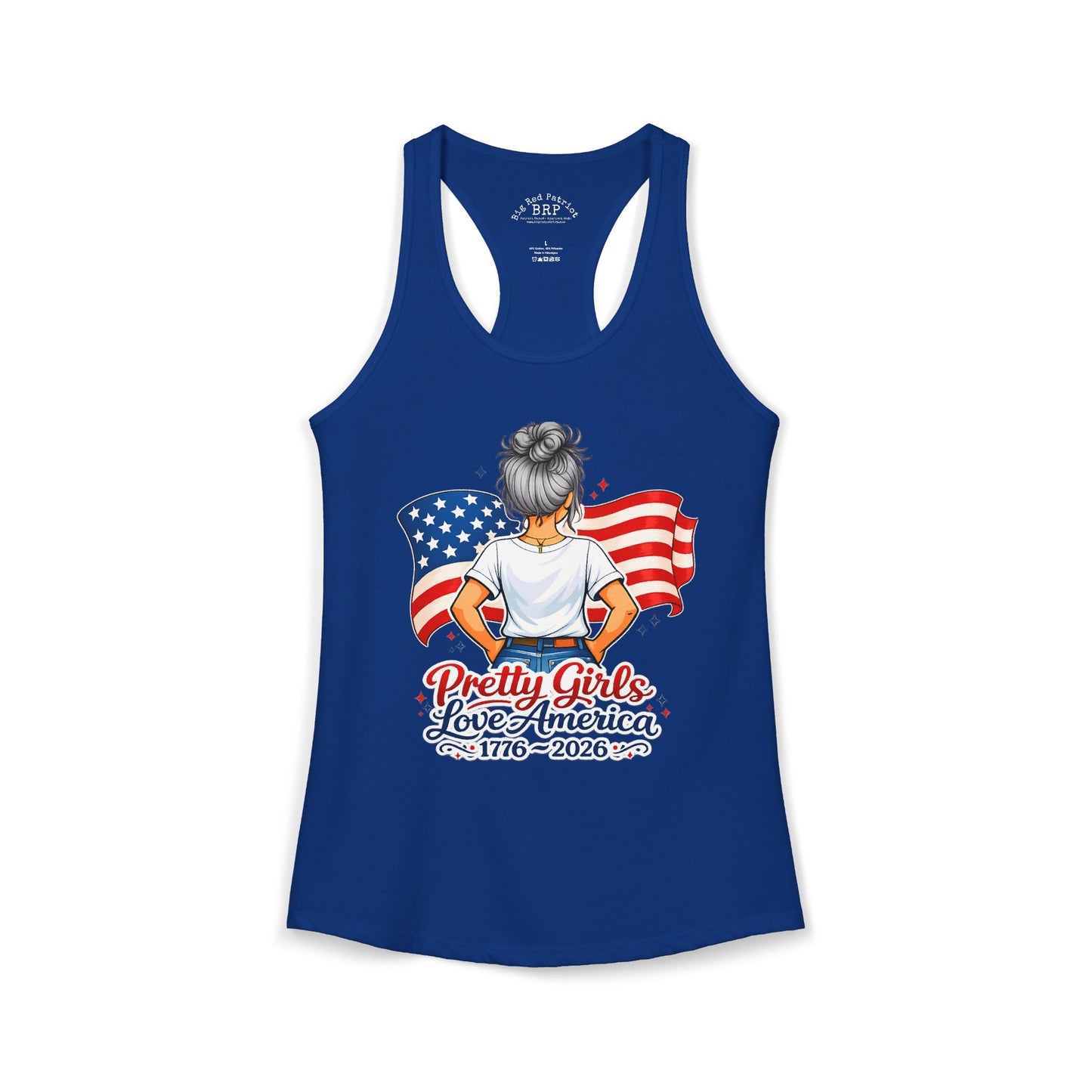 Pretty Girls Love America Ladies Ideal Racerback Tank - Silver Hair