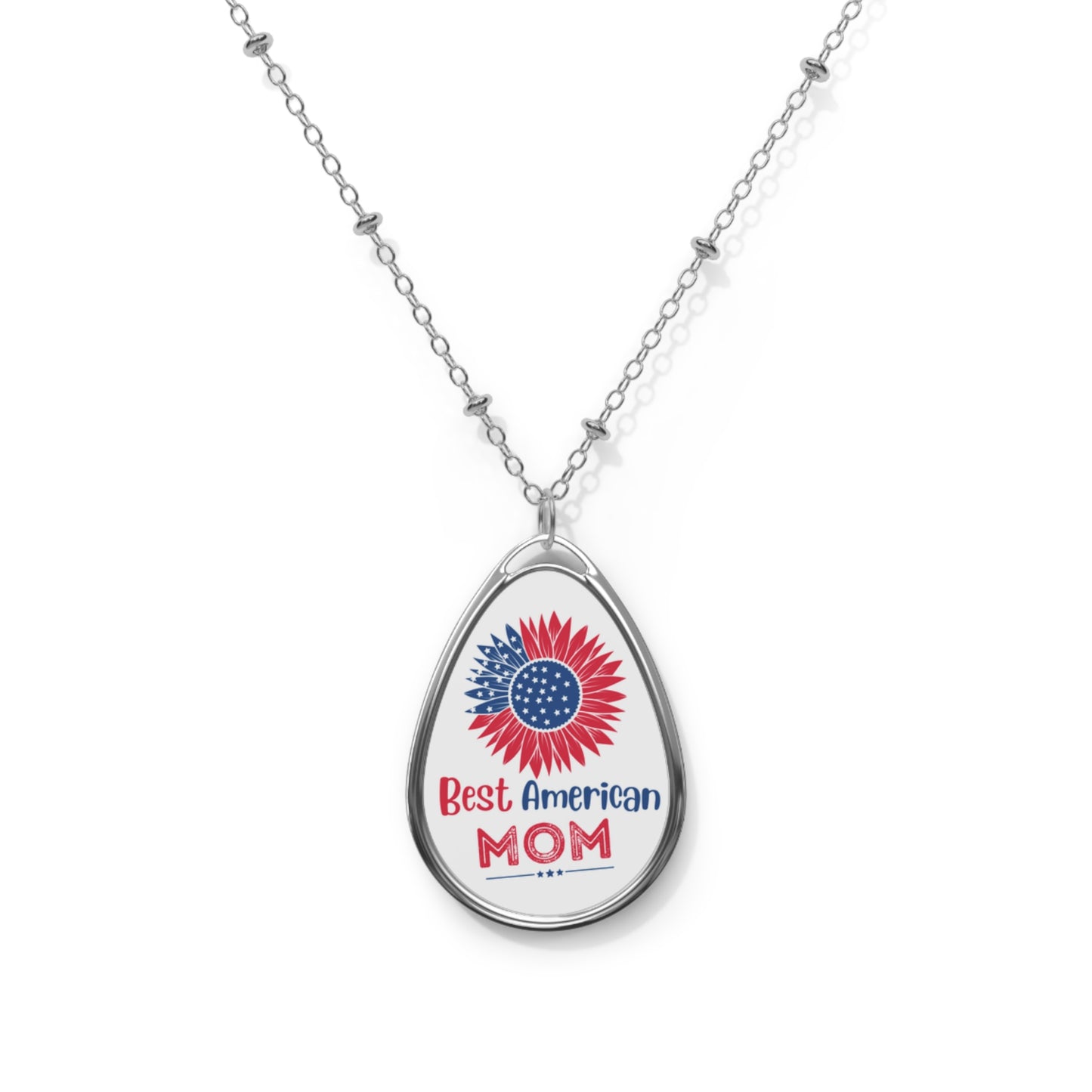 Best American Mom Red, White & Blue Oval Pendant Necklace