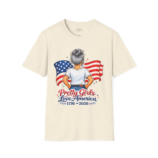 Pretty Girls Love America Softstyle Tee - Silver Hair (Light Tees)