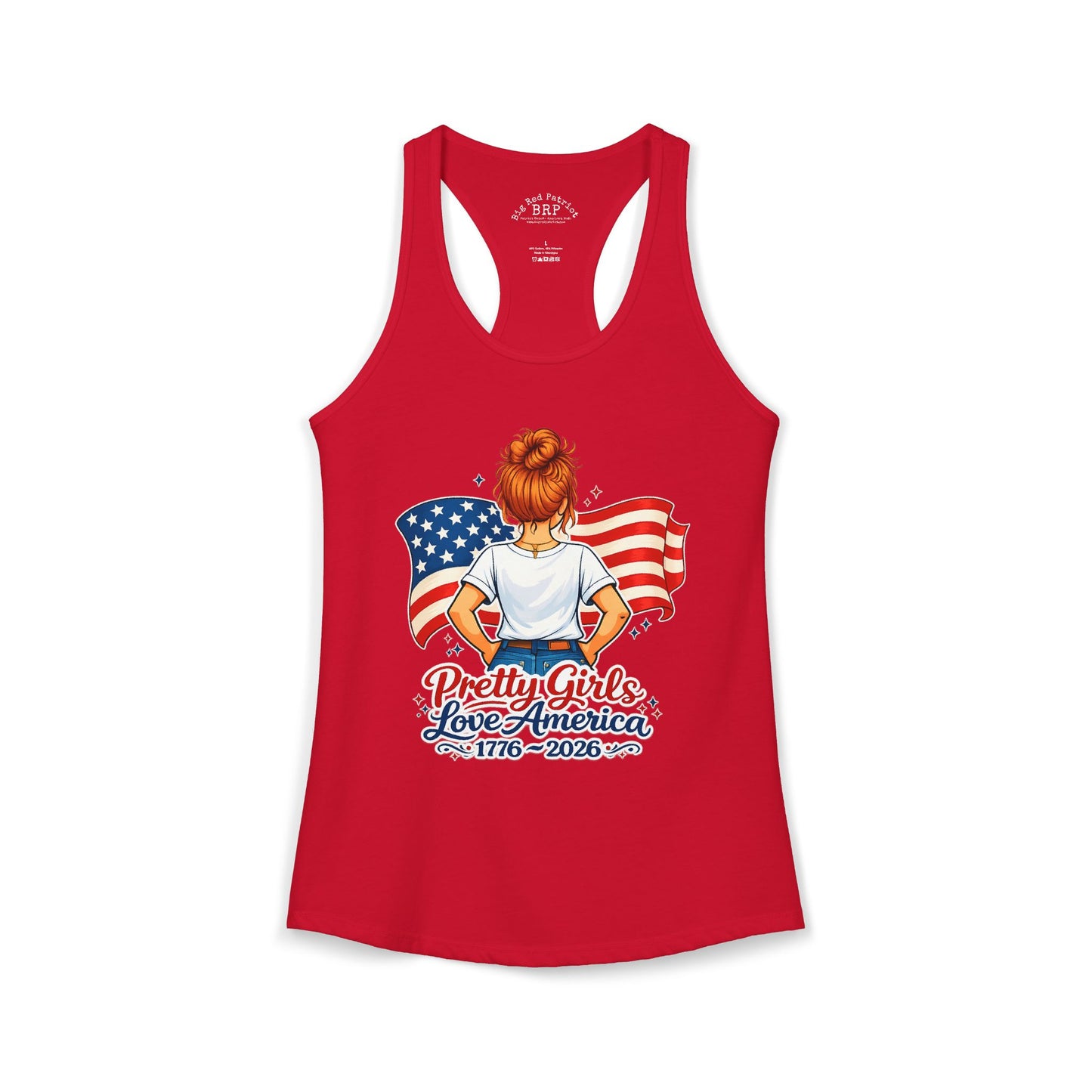 Pretty Girls Love America Ladies Ideal Racerback Tank - Redhead