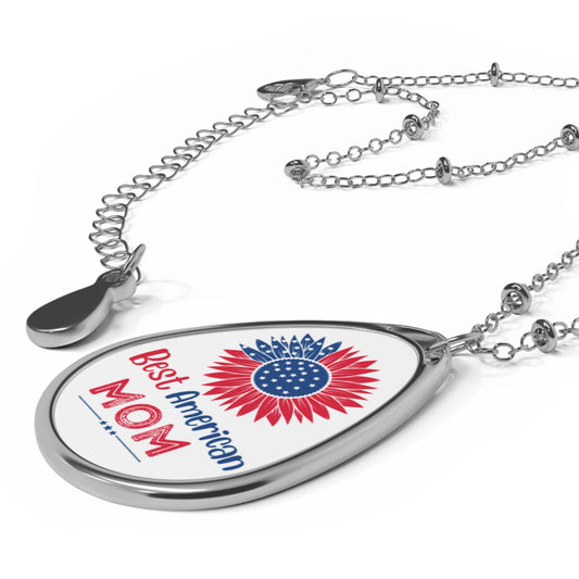Best American Mom Red, White & Blue Oval Pendant Necklace
