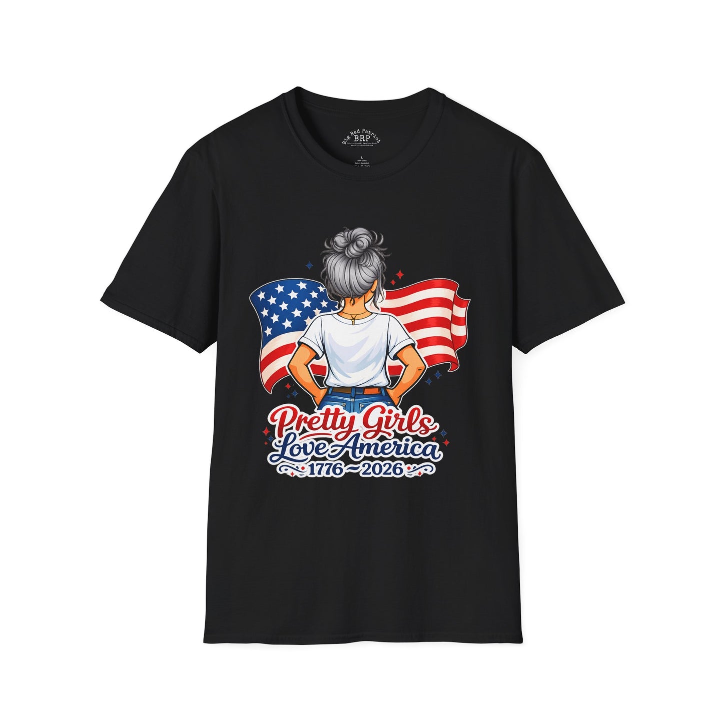 Pretty Girls Love America Softstyle Tee - Silver Hair (Dark Tees)