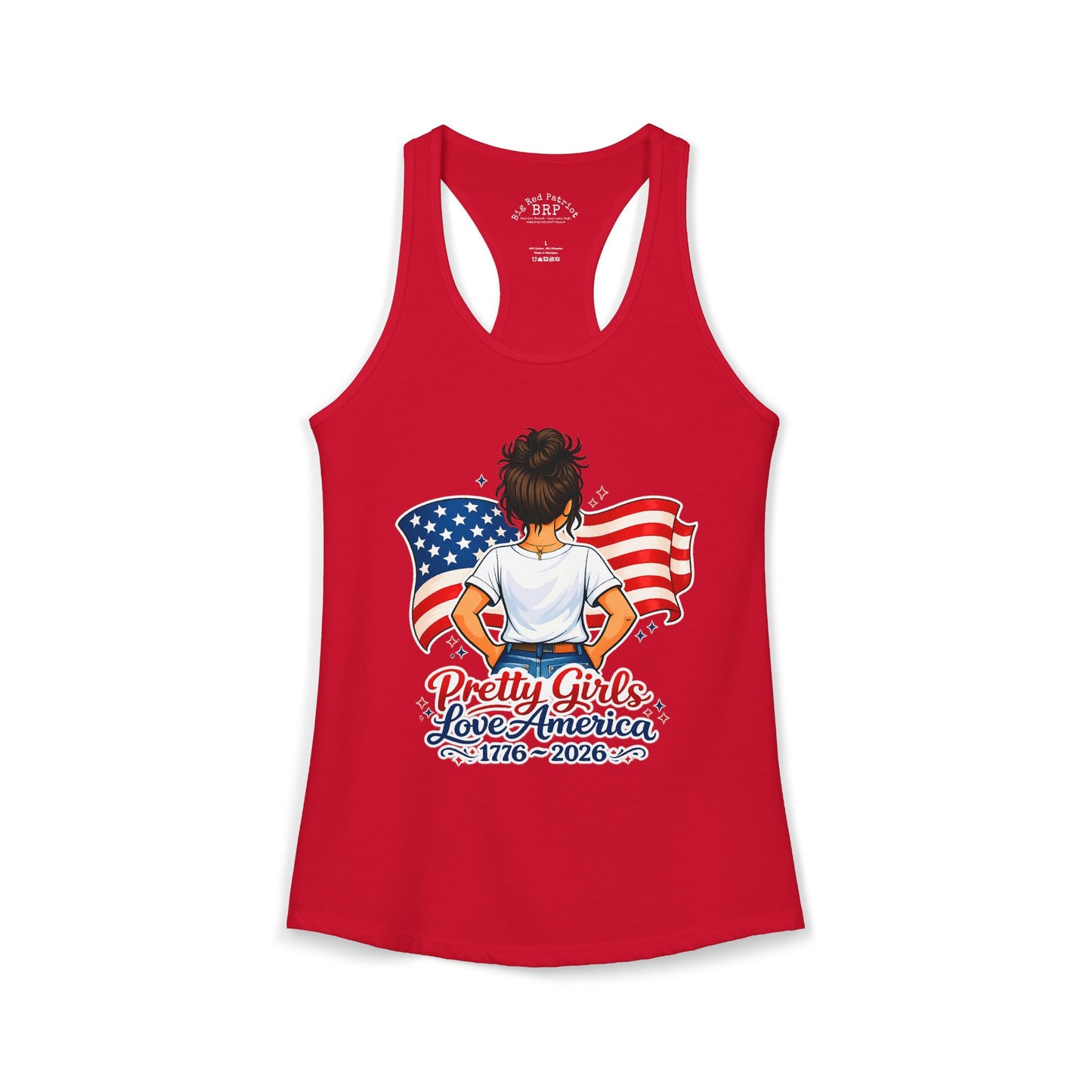 Pretty Girls Love America Ladies Ideal Racerback Tank - Brunette