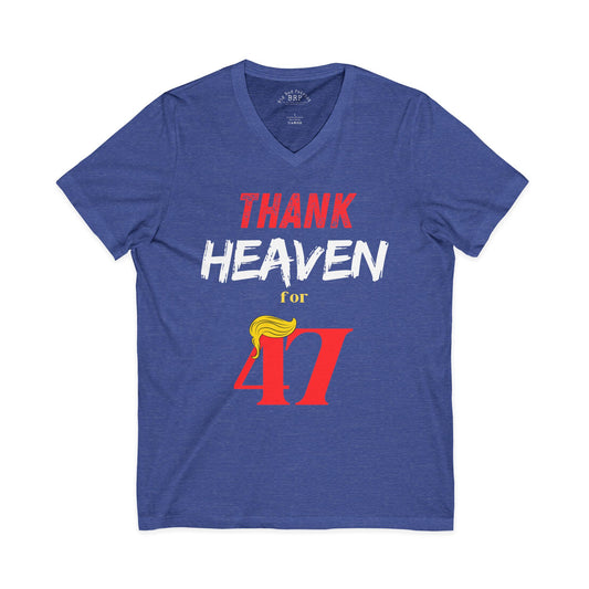 Thank Heaven For 47! Dark Short Sleeve V-Neck Tee