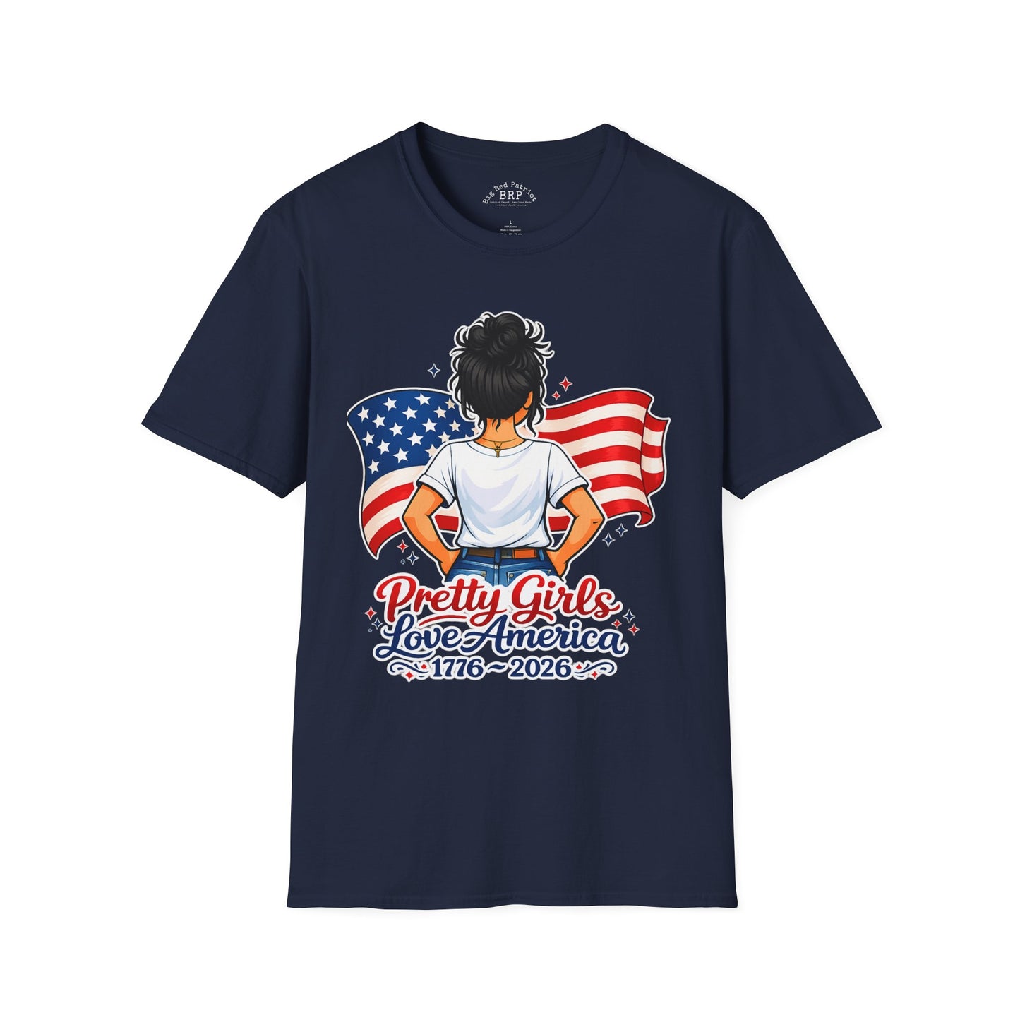 Pretty Girls Love America Softstyle Tee - Deep Black Hair (Dark Tees)