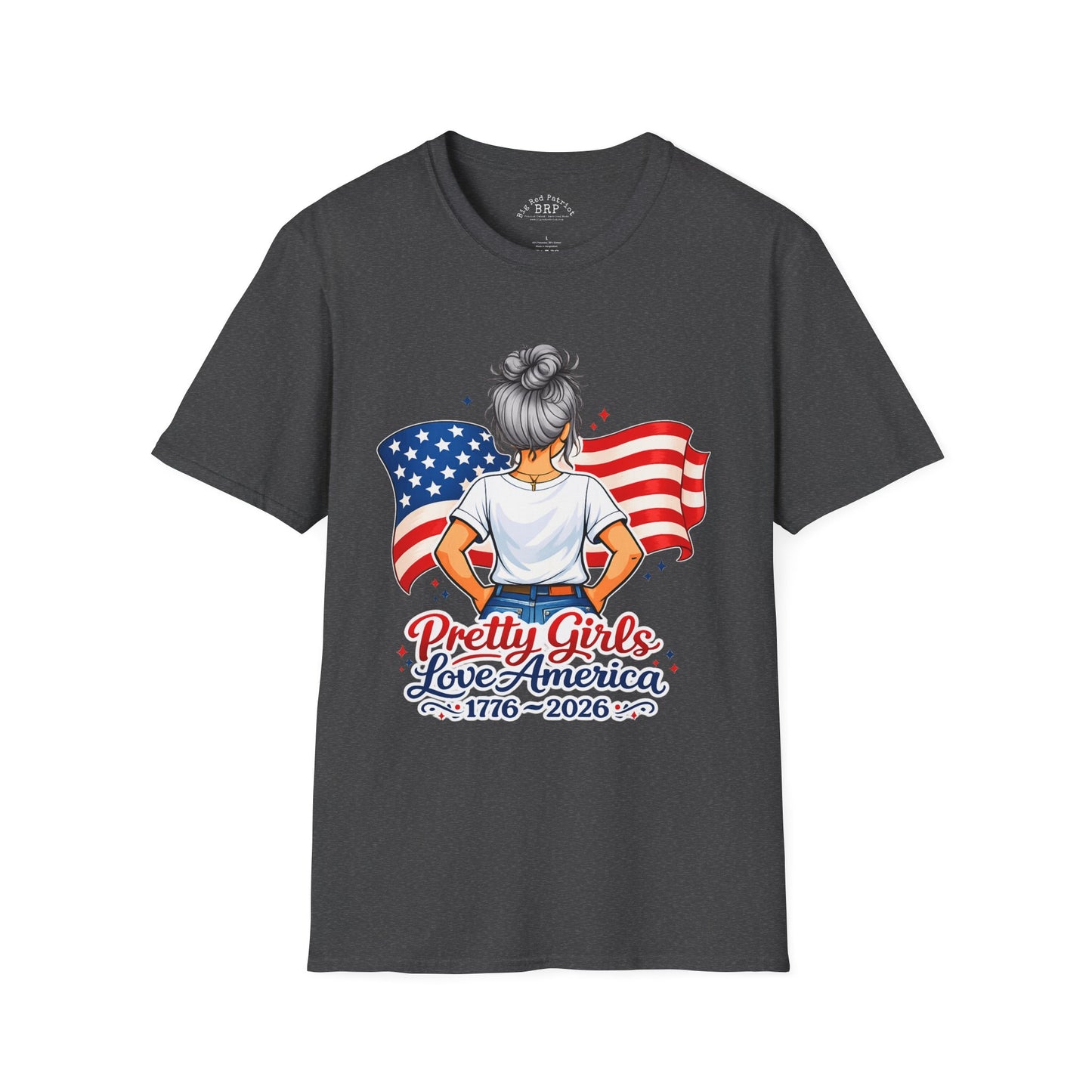 Pretty Girls Love America Softstyle Tee - Silver Hair (Dark Tees)