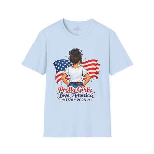 Pretty Girls Love America Softstyle Tee - Brunette (Light Tees)