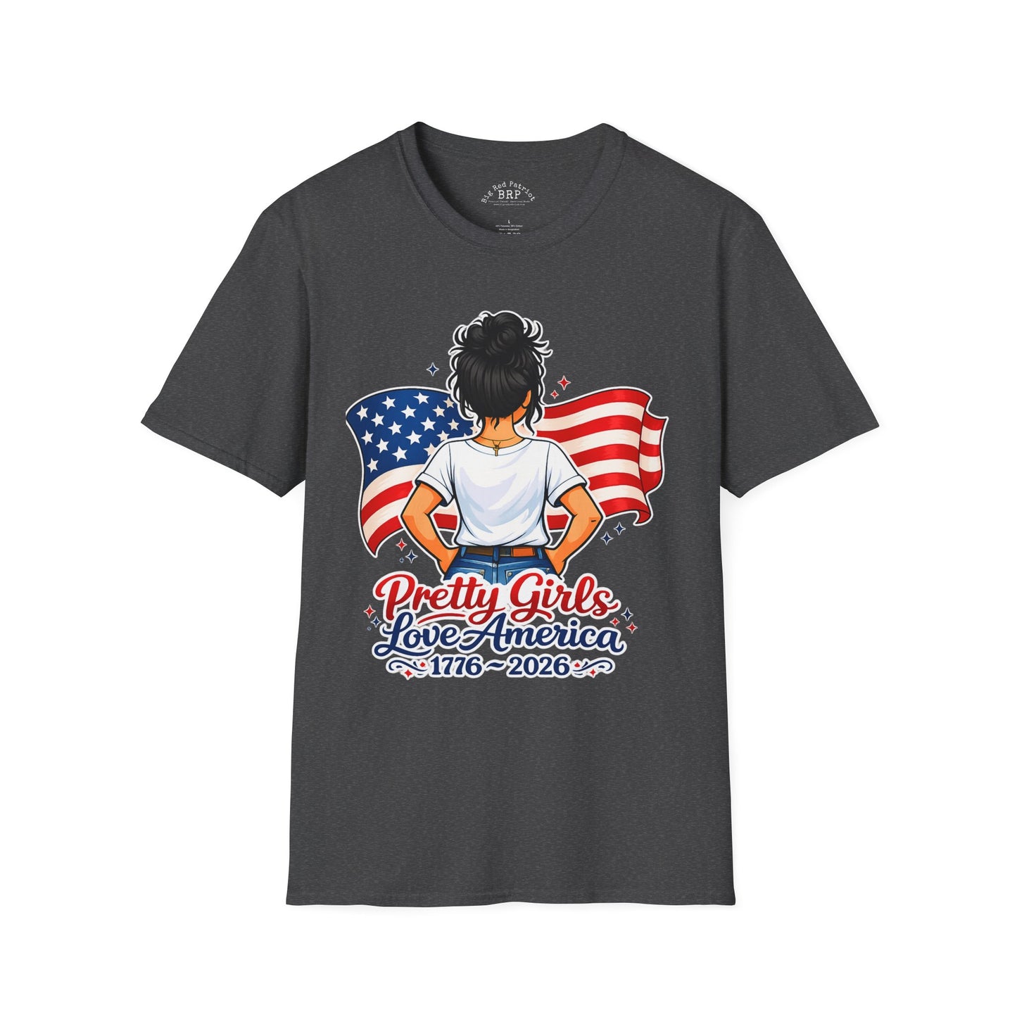 Pretty Girls Love America Softstyle Tee - Deep Black Hair (Dark Tees)