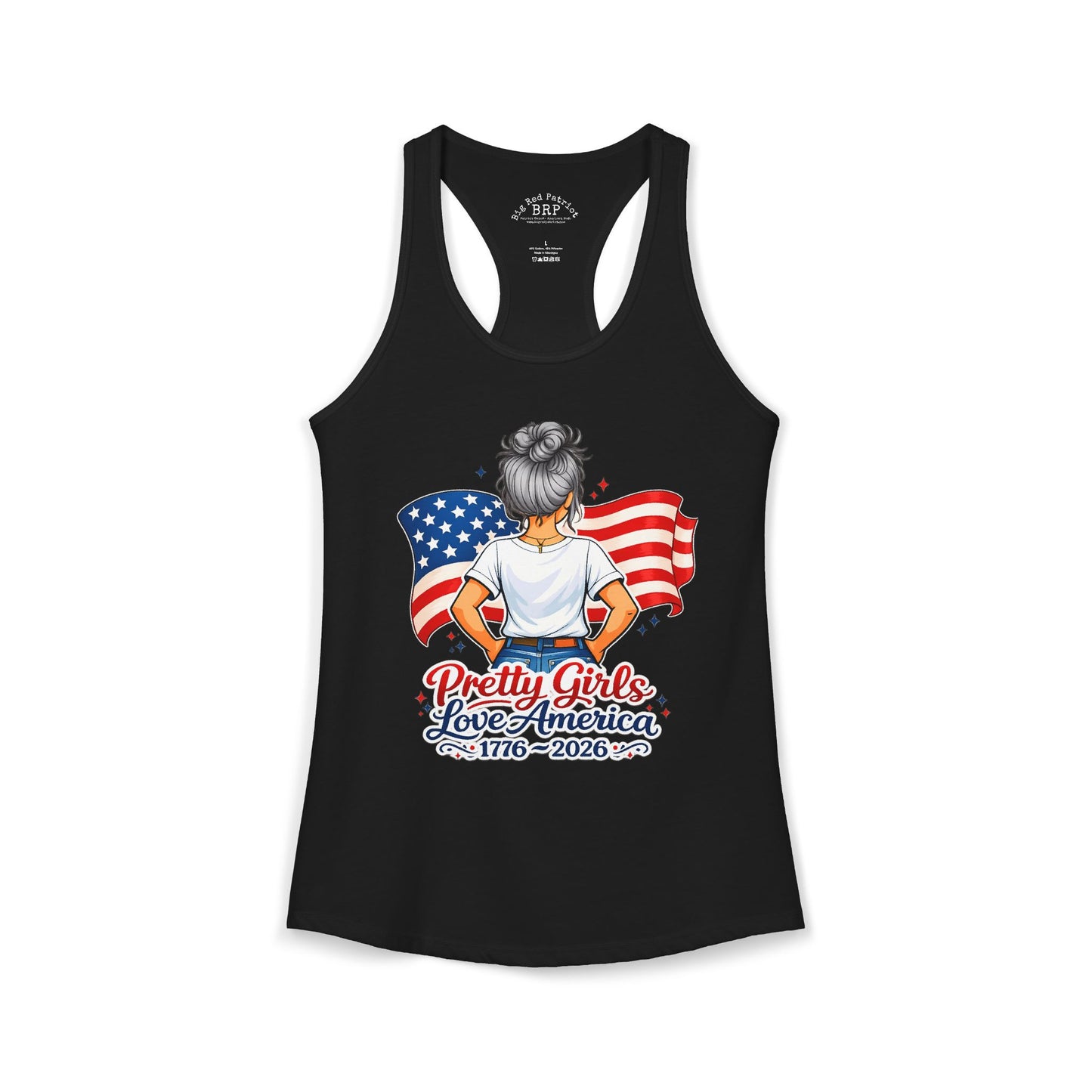 Pretty Girls Love America Ladies Ideal Racerback Tank - Silver Hair