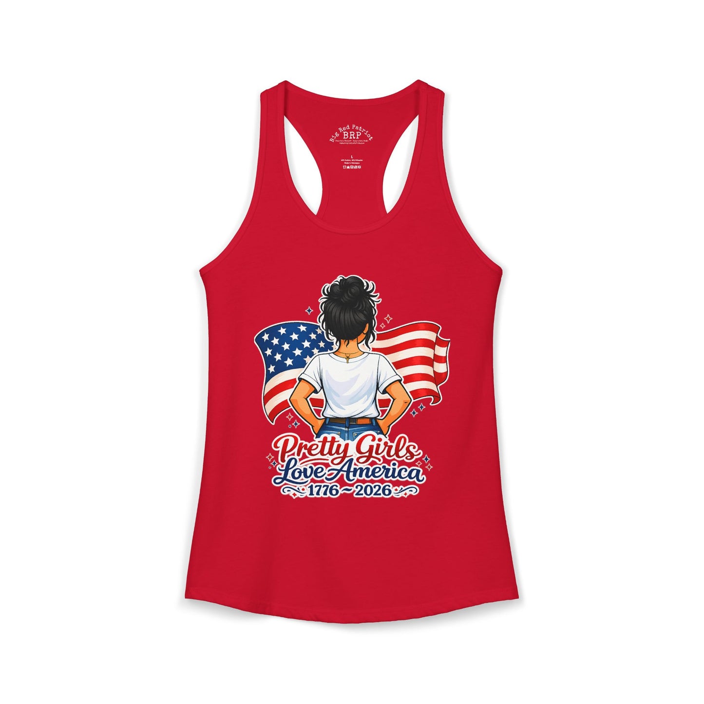 Pretty Girls Love America Ladies Ideal Racerback Tank - Deep Black Hair