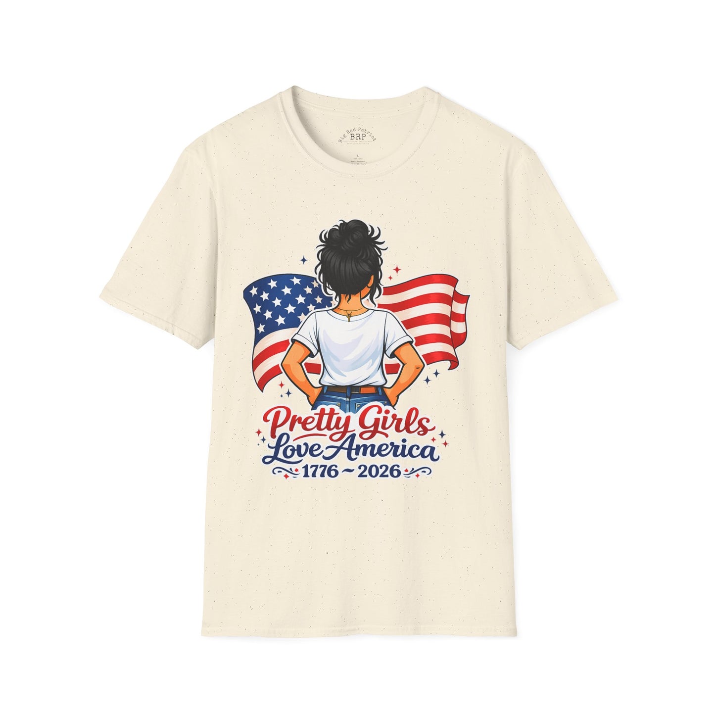 Pretty Girls Love America Softstyle Tee - Deep Black Hair (Light Tees)