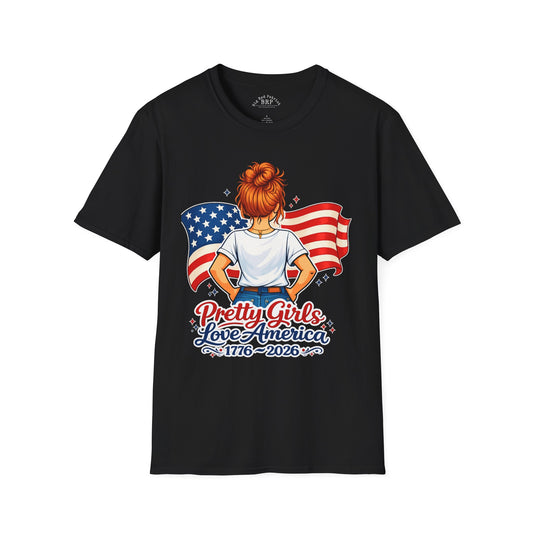 Pretty Girls Love America Softstyle Tee - Redhead (Dark Tees)
