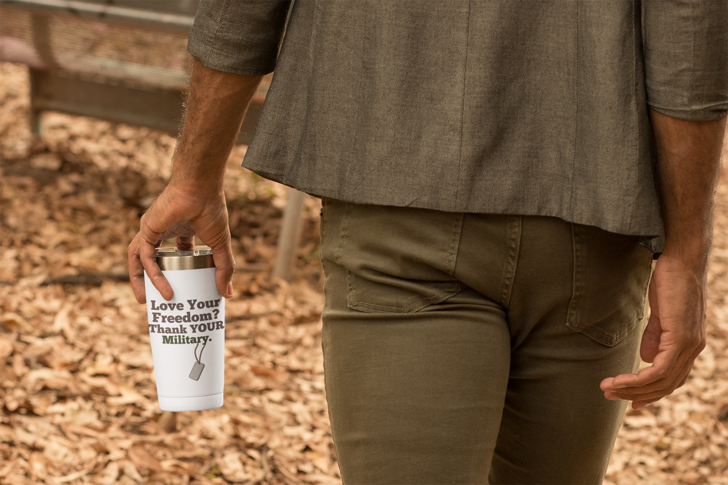 Love Your Freedom? Thank YOUR Military Copper Insulated Tumbler, 20oz, (White/Pink/Teal)