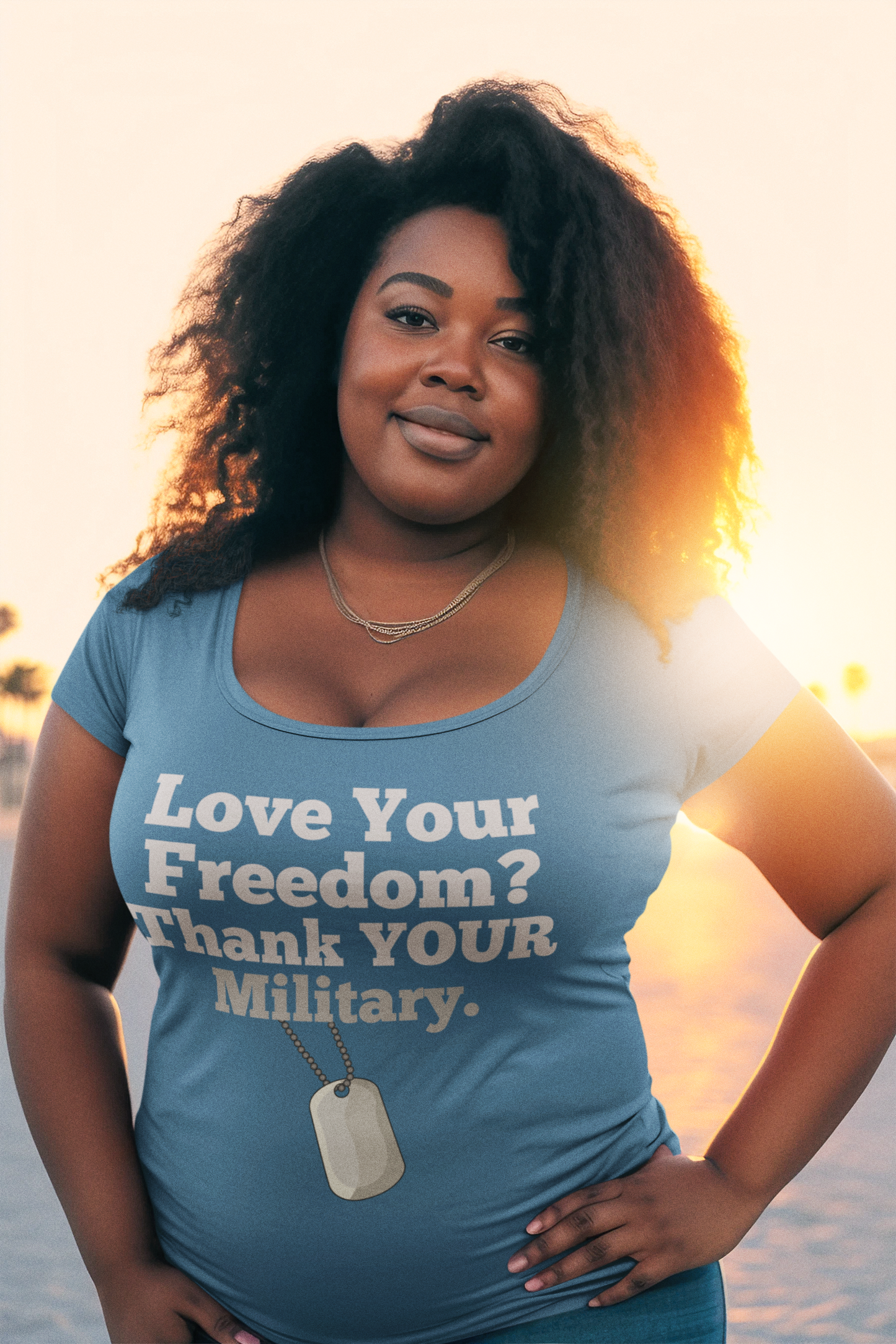 Love Your Freedom? Thank YOUR Military PLUS Size Ladies Scoop Neck Tee NEW!