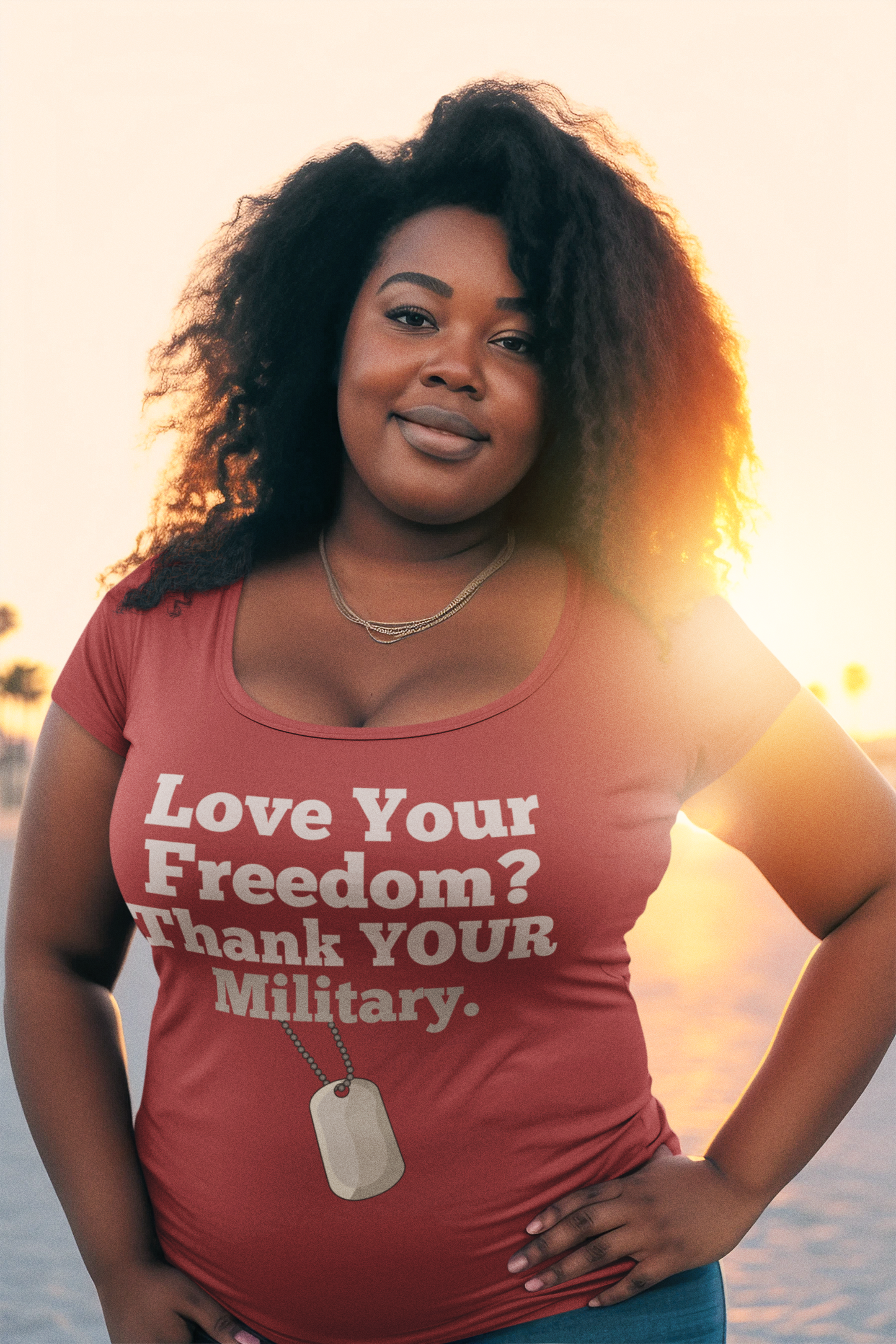 Love Your Freedom? Thank YOUR Military PLUS Size Ladies Scoop Neck Tee NEW!