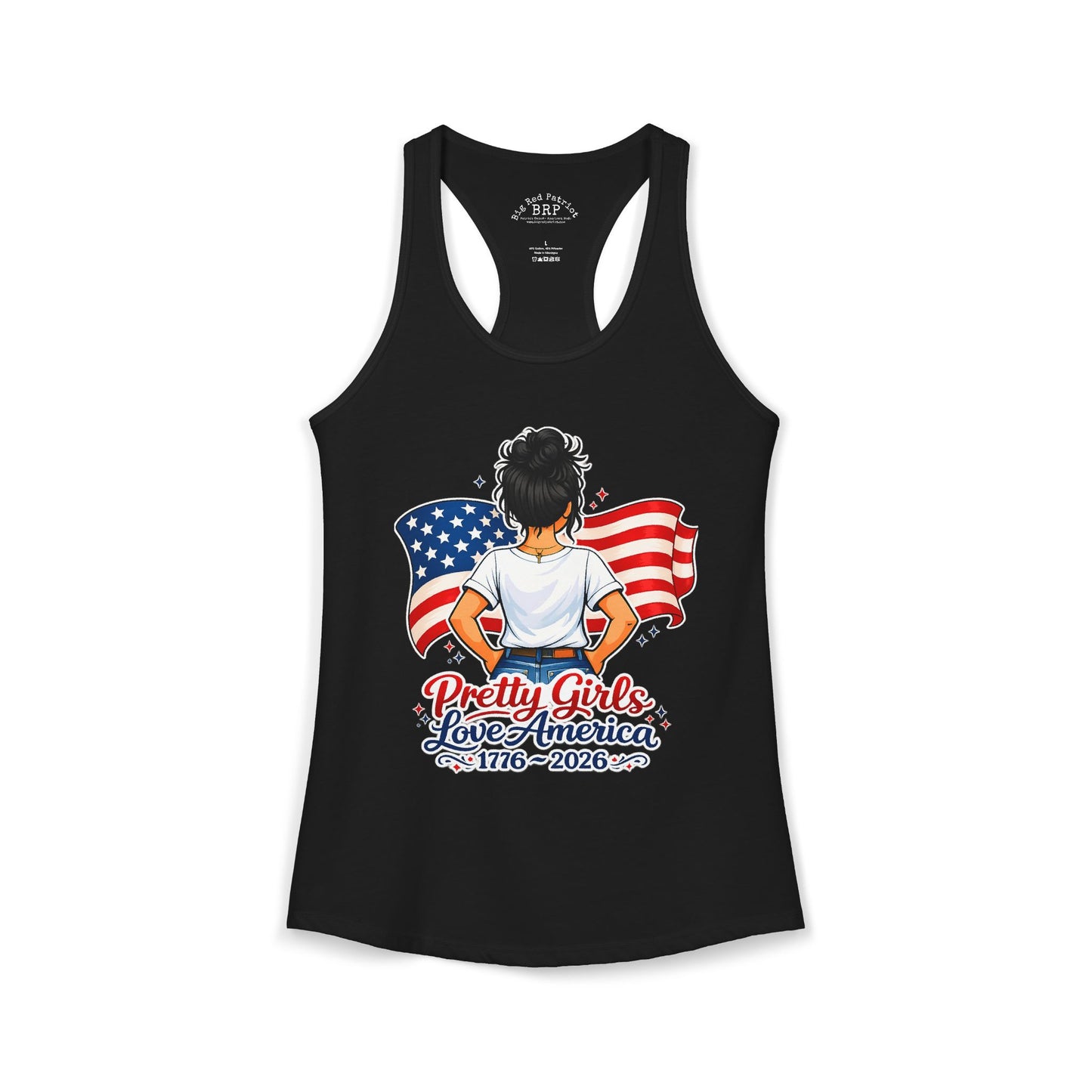 Pretty Girls Love America Ladies Ideal Racerback Tank - Deep Black Hair