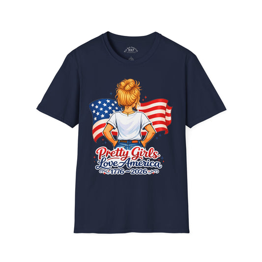 Pretty Girls Love America Softstyle Tee - Golden Blonde (Dark Tees)
