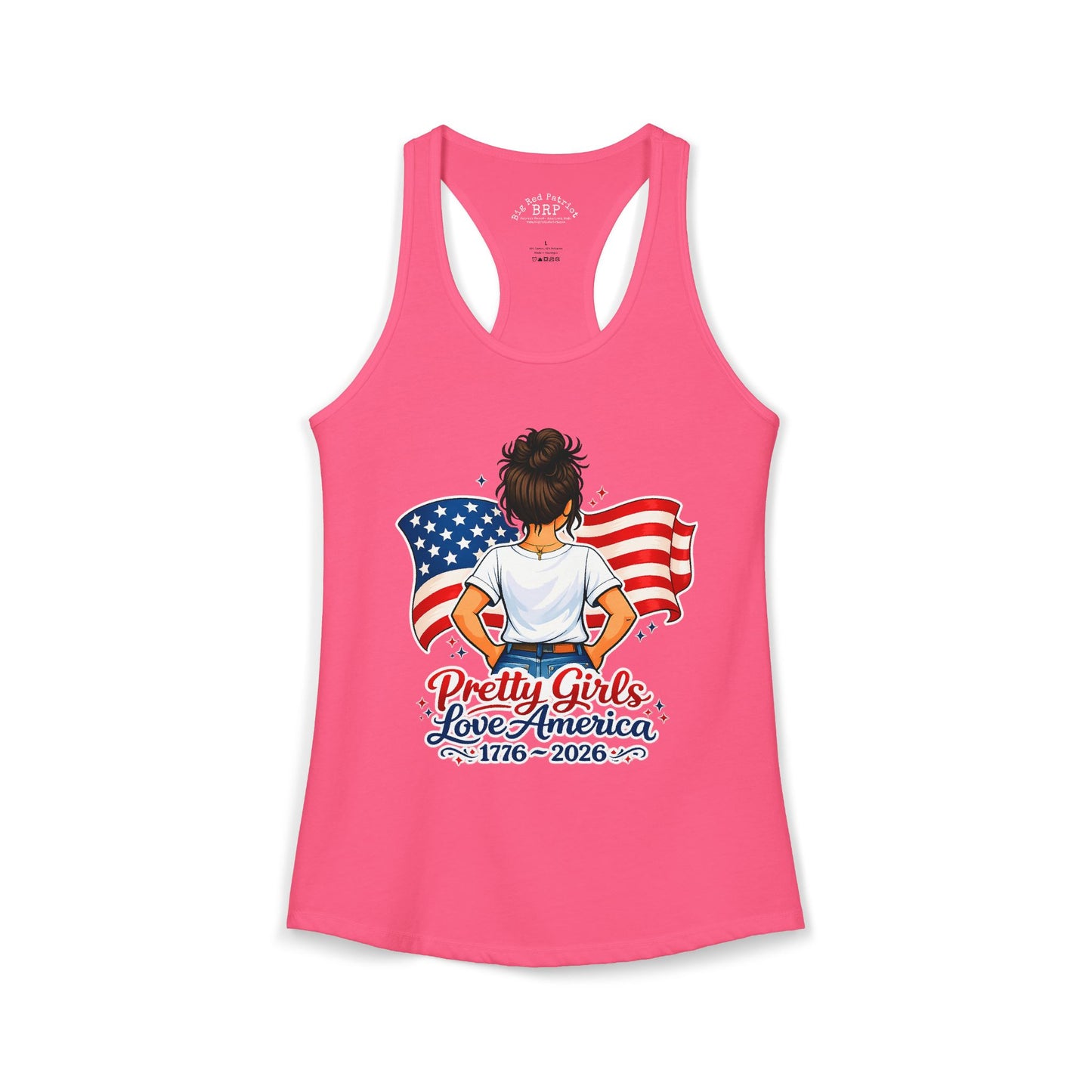 Pretty Girls Love America Ladies Ideal Racerback Tank - Brunette