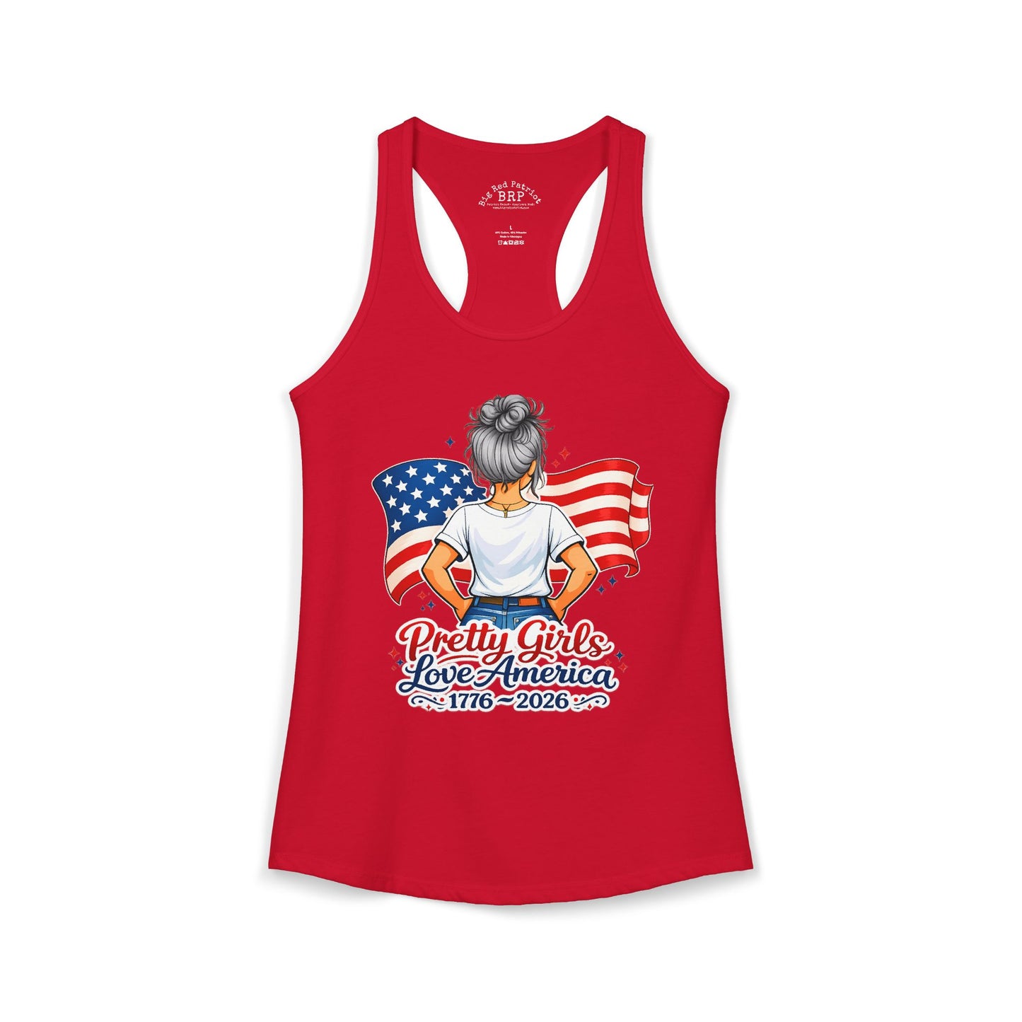 Pretty Girls Love America Ladies Ideal Racerback Tank - Silver Hair
