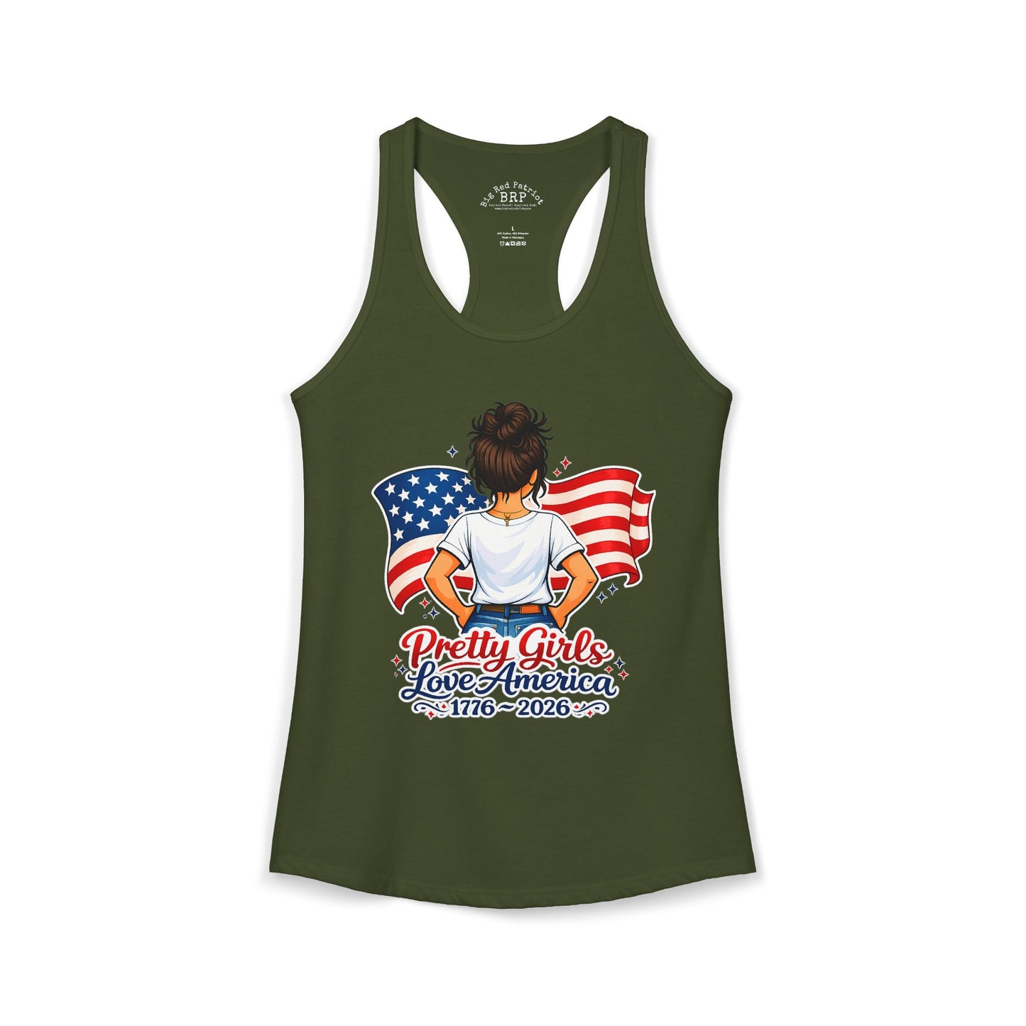 Pretty Girls Love America Ladies Ideal Racerback Tank - Brunette