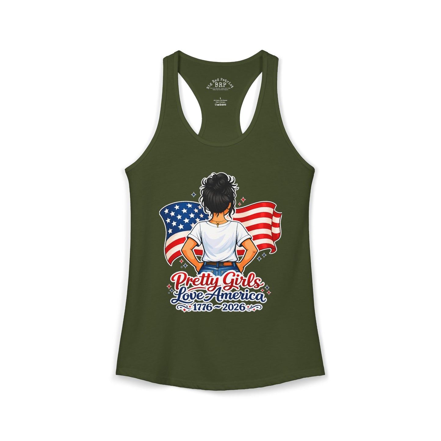 Pretty Girls Love America Ladies Ideal Racerback Tank - Deep Black Hair