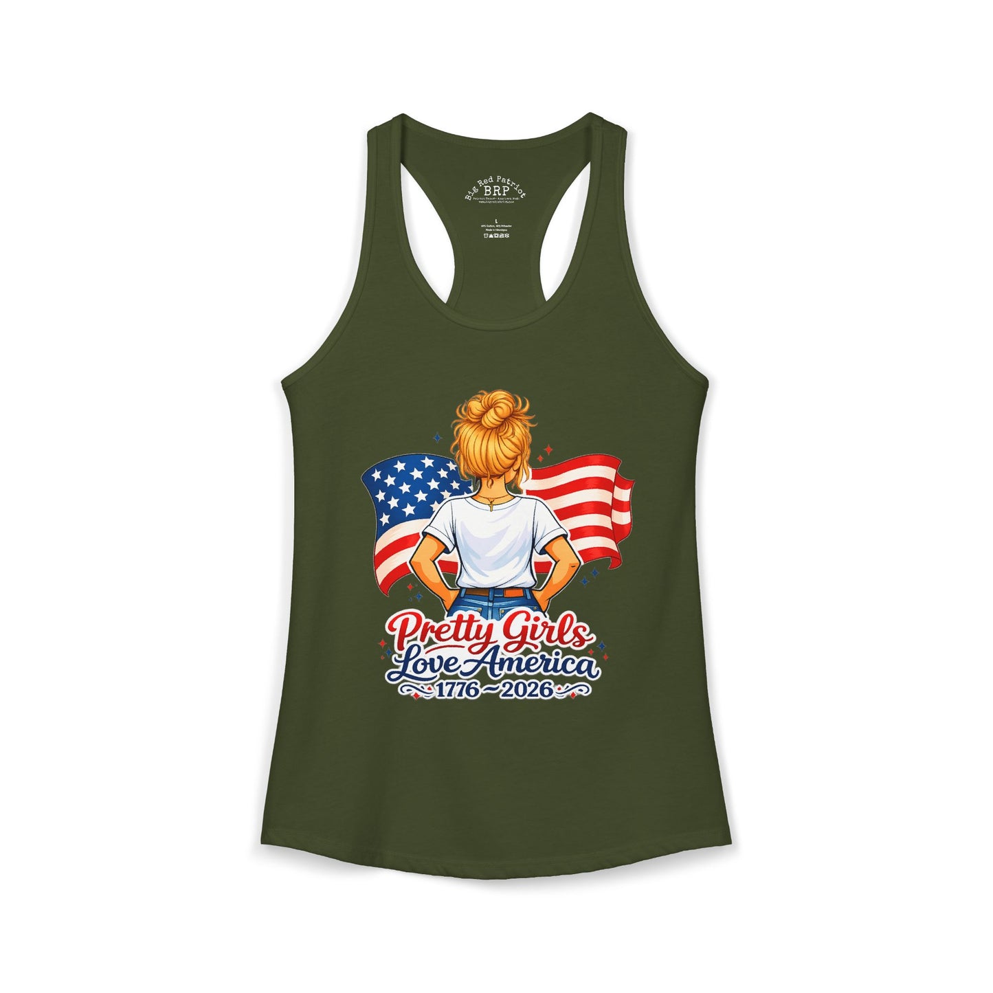 Pretty Girls Love America Ladies Ideal Racerback Tank - Golden Blonde