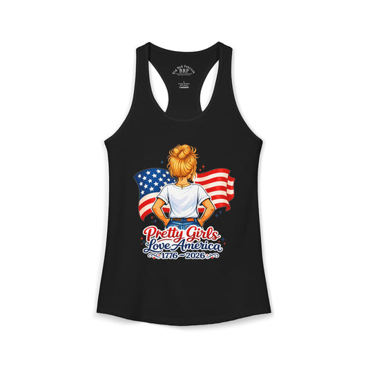 Pretty Girls Love America Ladies Ideal Racerback Tank - Golden Blonde