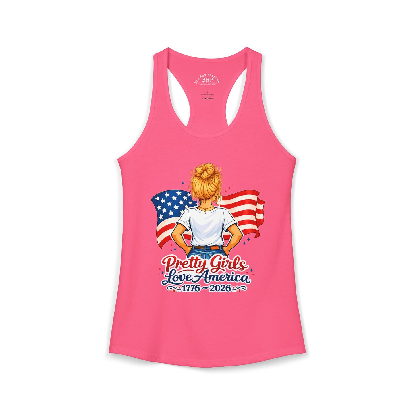 Pretty Girls Love America Ladies Ideal Racerback Tank - Golden Blonde