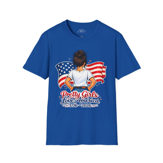 Pretty Girls Love America Softstyle Tee - Brunette (Dark Tees)