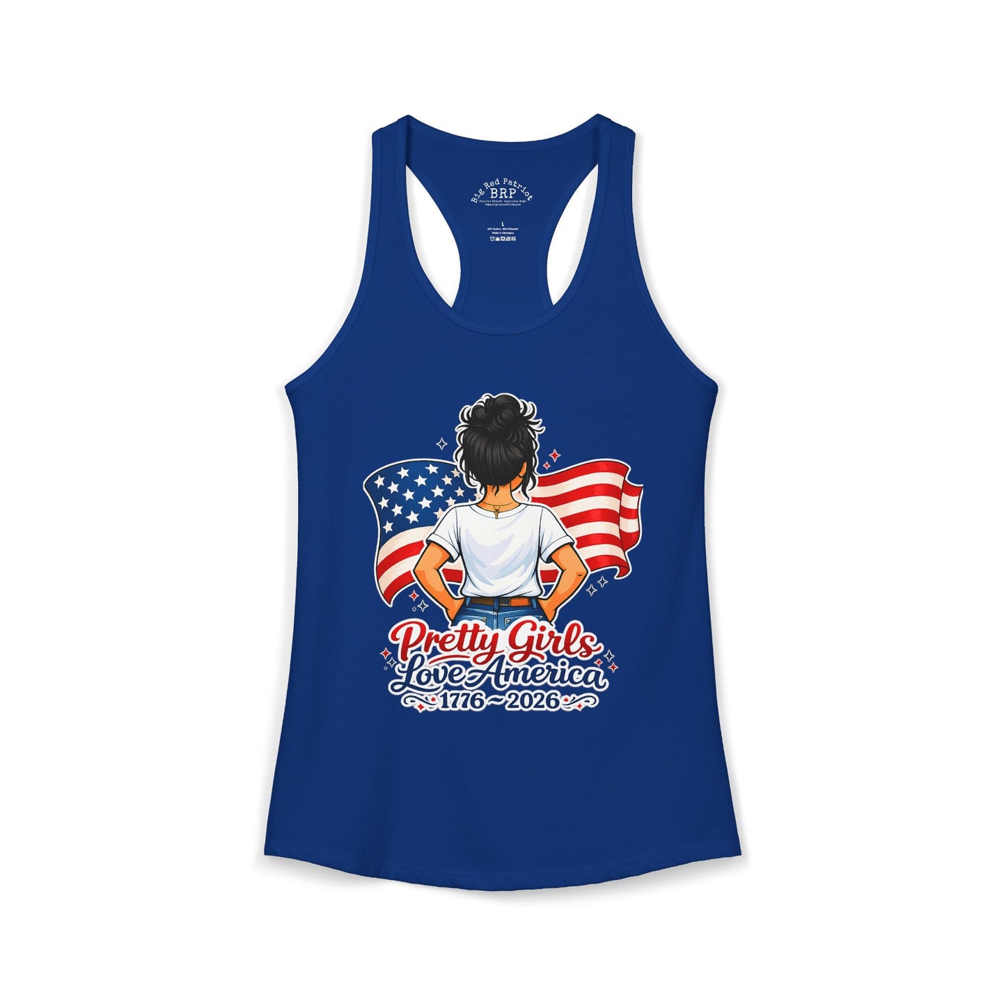 Pretty Girls Love America Ladies Ideal Racerback Tank - Deep Black Hair