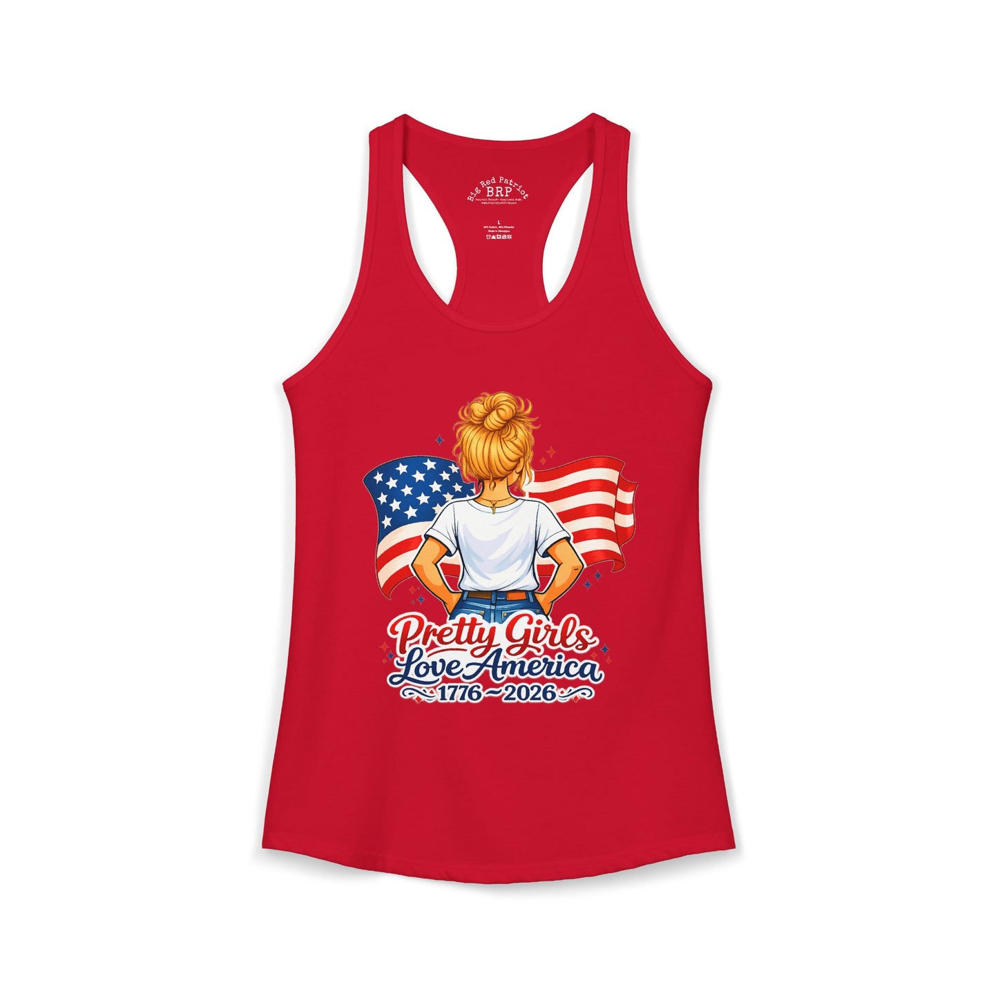 Pretty Girls Love America Ladies Ideal Racerback Tank - Golden Blonde