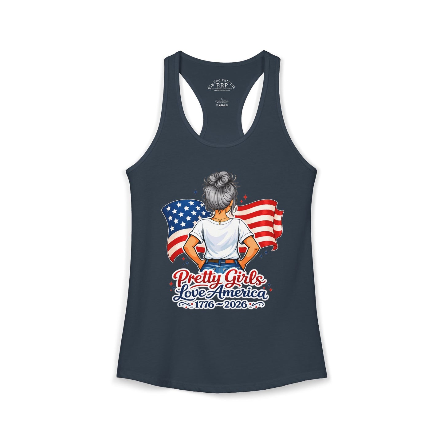 Pretty Girls Love America Ladies Ideal Racerback Tank - Silver Hair
