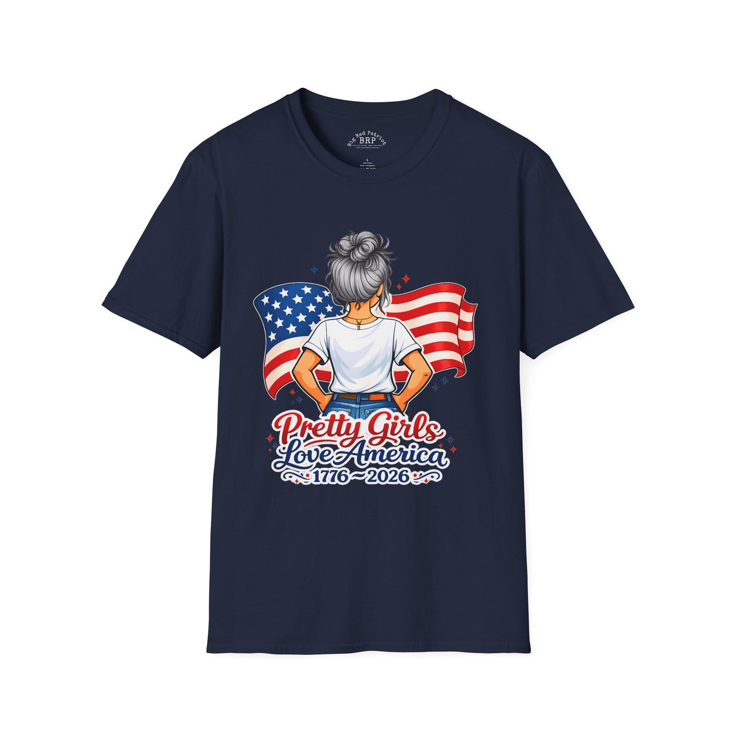 Pretty Girls Love America Softstyle Tee - Silver Hair (Dark Tees)