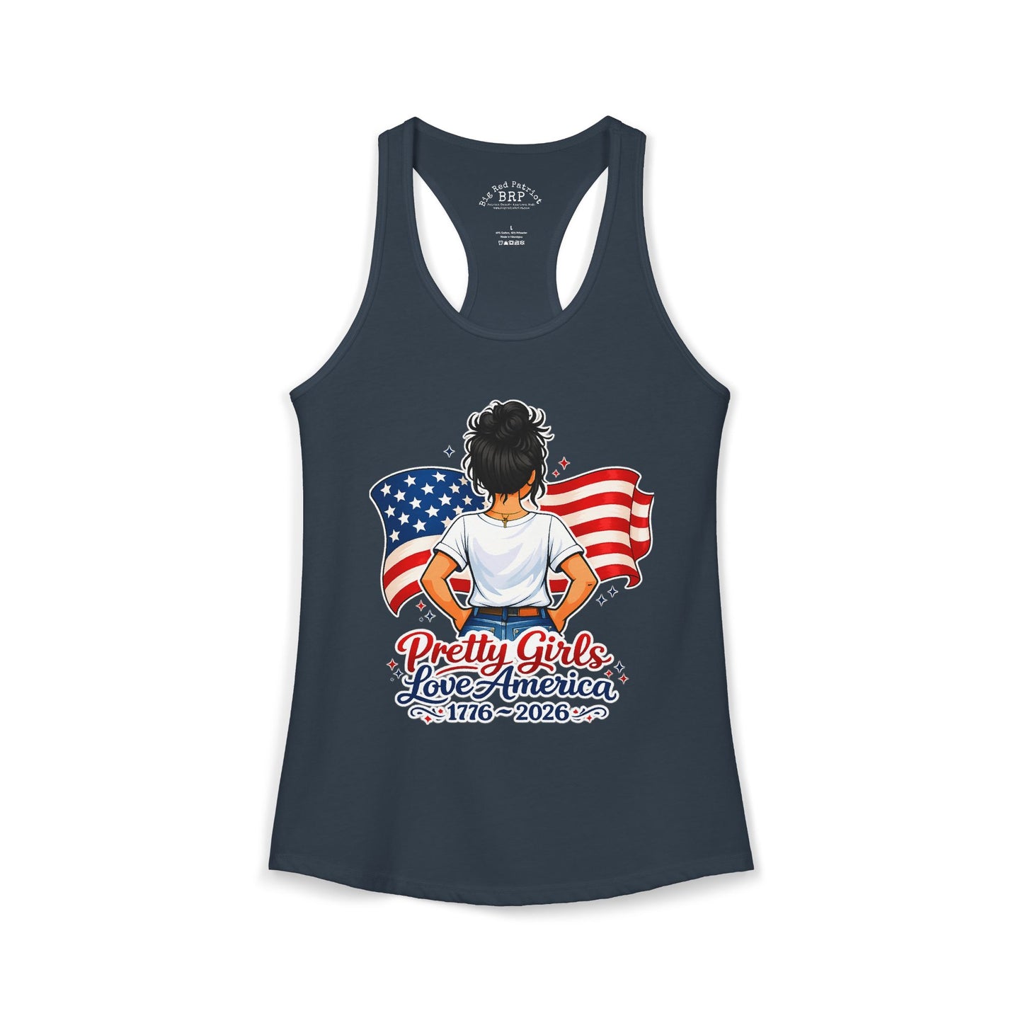 Pretty Girls Love America Ladies Ideal Racerback Tank - Deep Black Hair