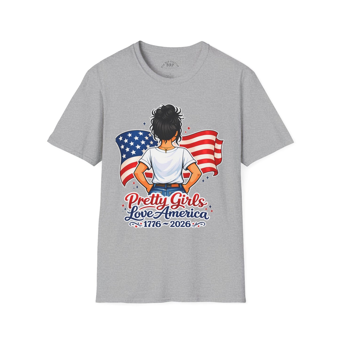 Pretty Girls Love America Softstyle Tee - Deep Black Hair (Light Tees)