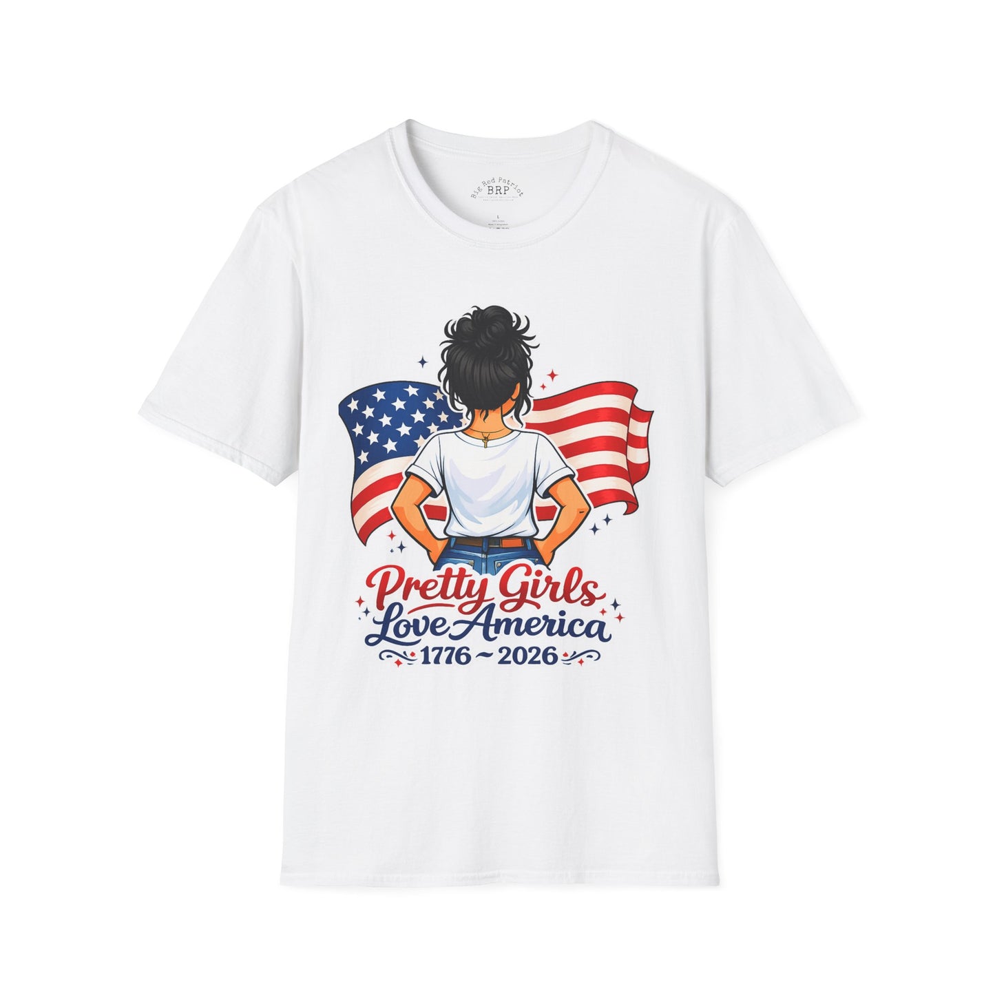 Pretty Girls Love America Softstyle Tee - Deep Black Hair (Light Tees)