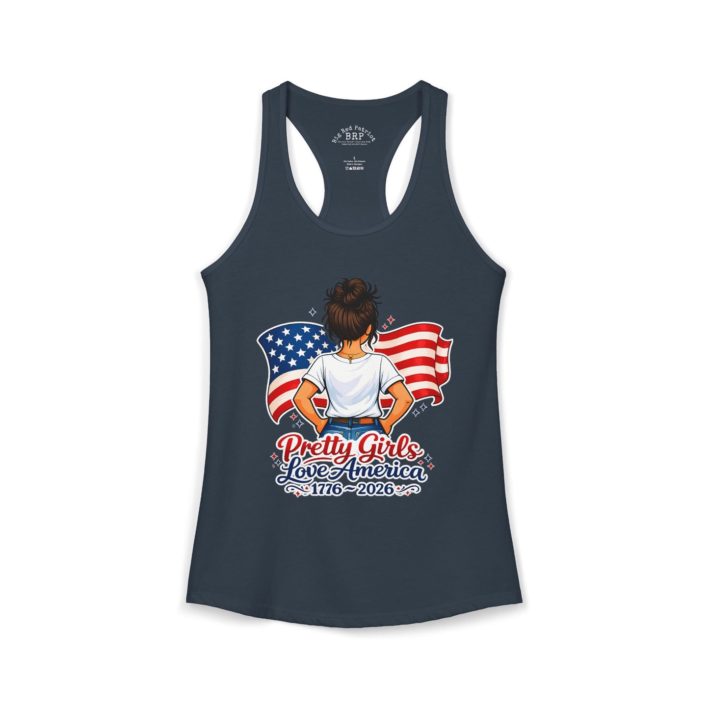 Pretty Girls Love America Ladies Ideal Racerback Tank - Brunette