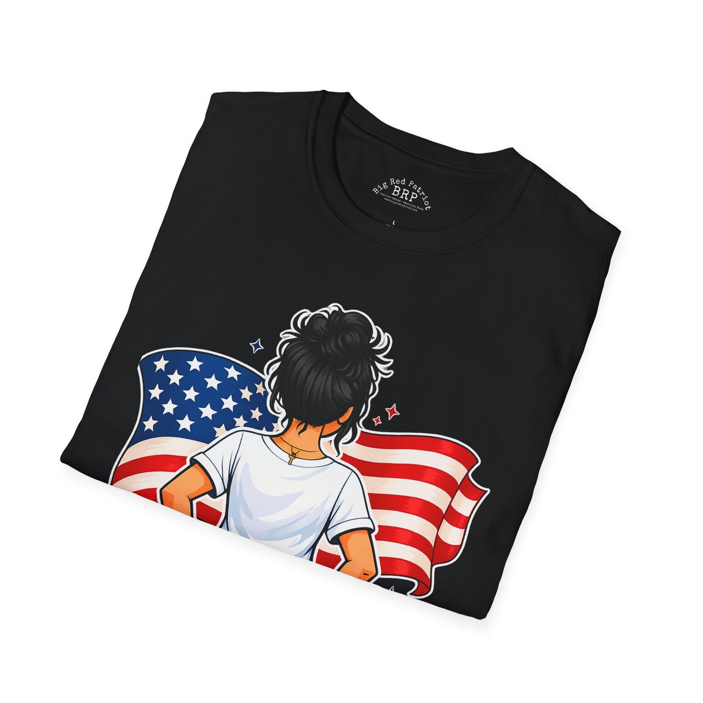 Pretty Girls Love America Softstyle Tee - Deep Black Hair (Dark Tees)