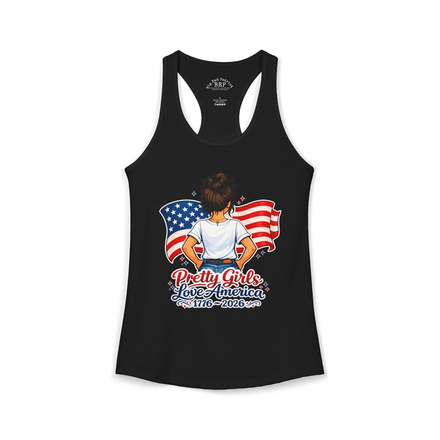 Pretty Girls Love America Ladies Ideal Racerback Tank - Brunette